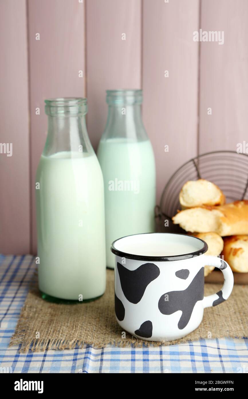 Retro still life with tasty rustic milk, on table Stock Photo Alamy