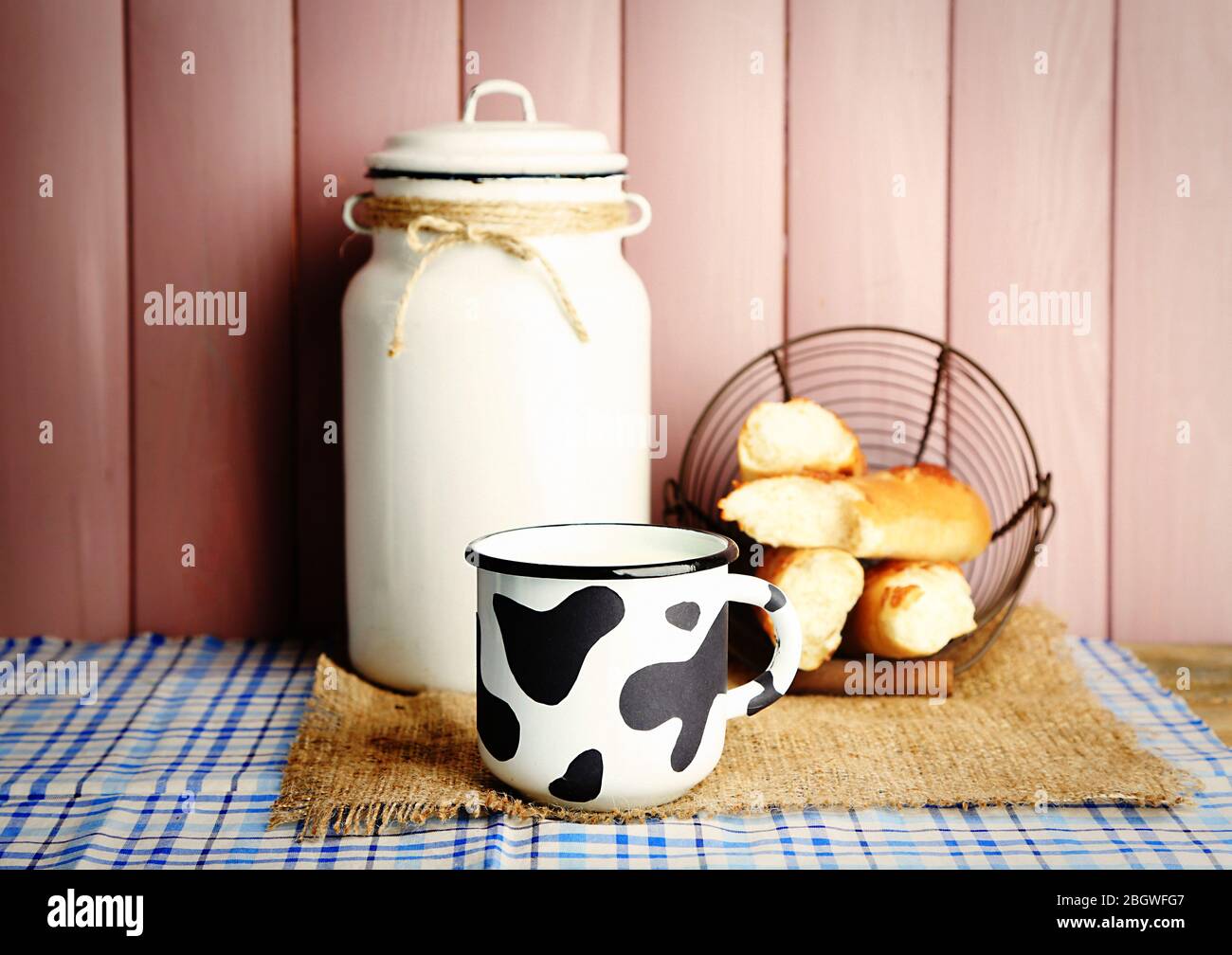 Retro still life with tasty rustic milk, on table Stock Photo Alamy