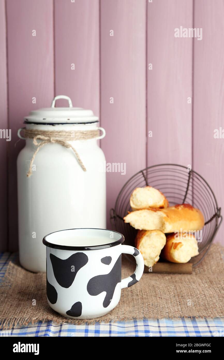 Retro still life with tasty rustic milk, on table Stock Photo Alamy