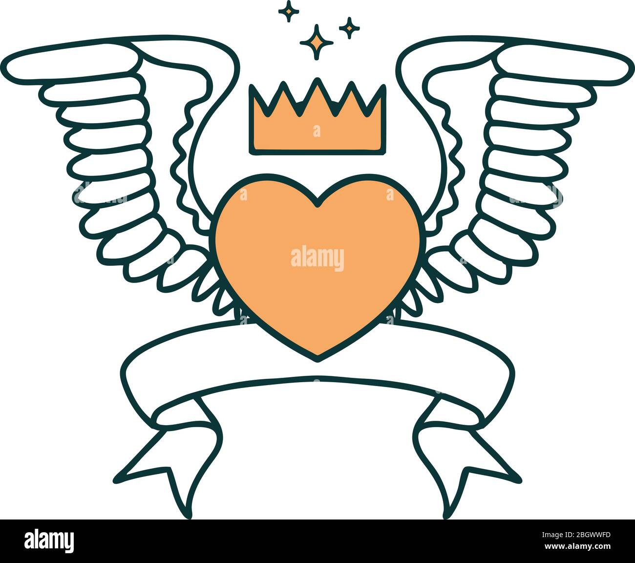 heart with wings and crown tattoo