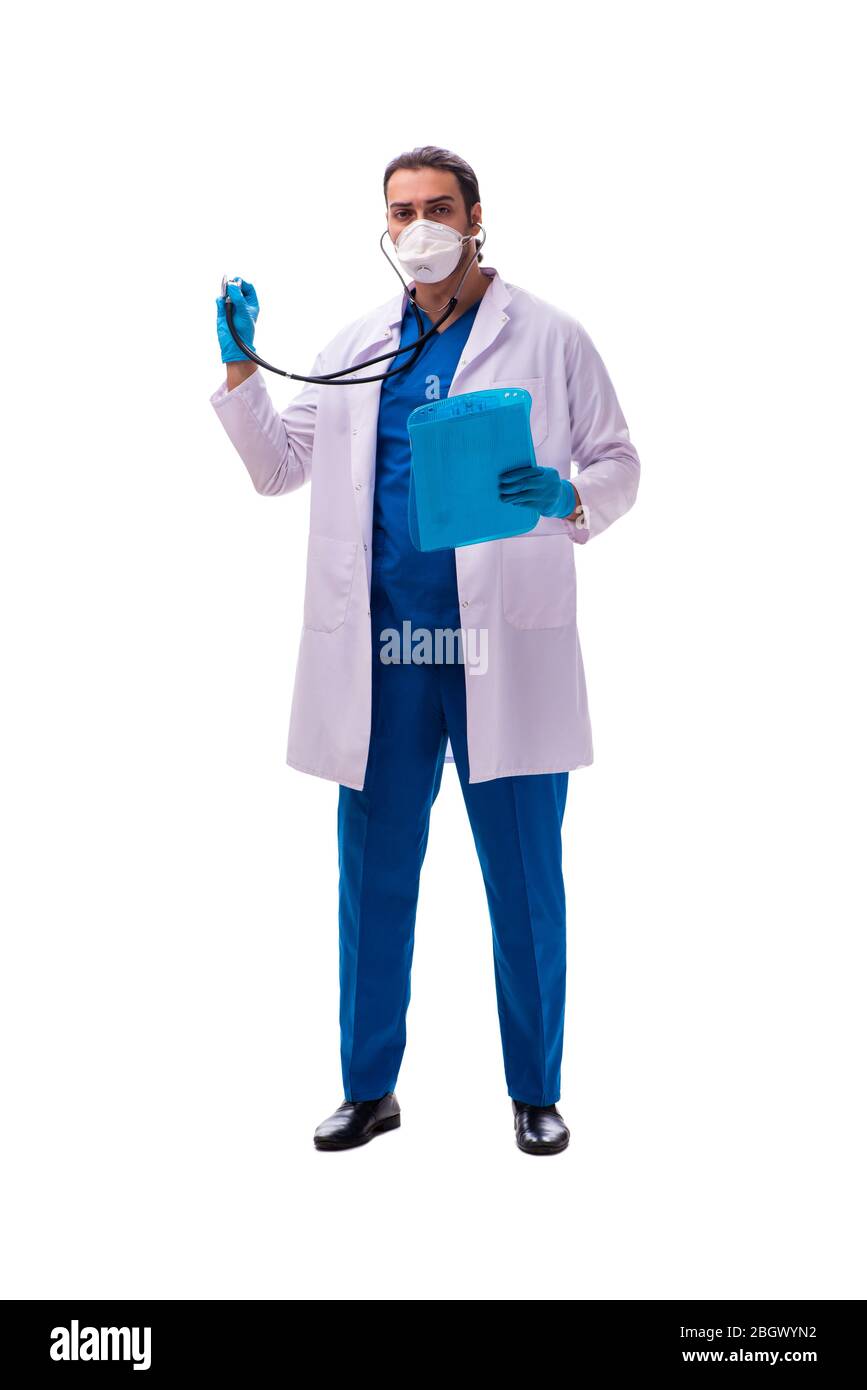 Young doctor in coronavirus concept isolated on white Stock Photo