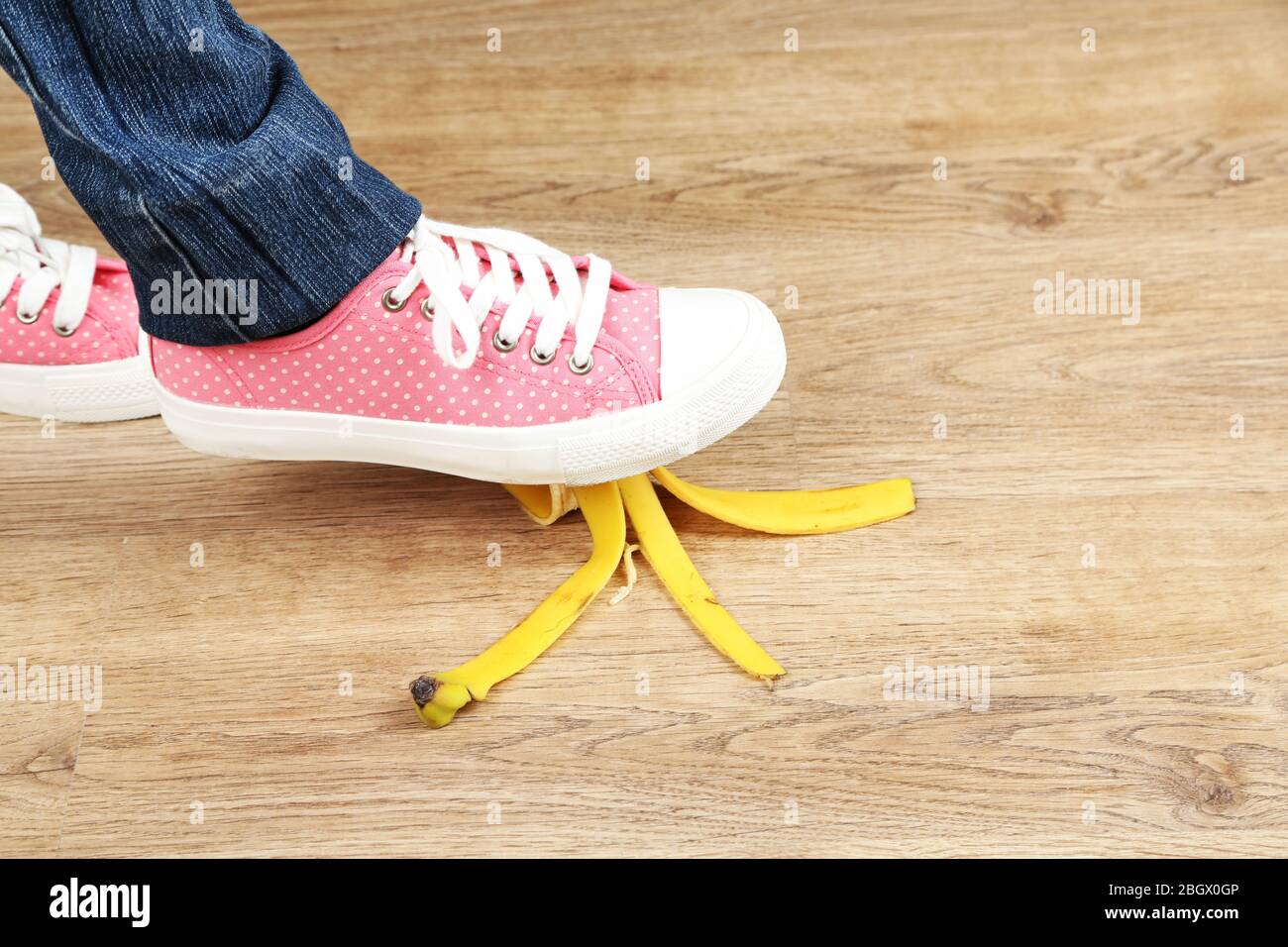 Shoe to slip on banana peel and have an accident Stock Photo Alamy