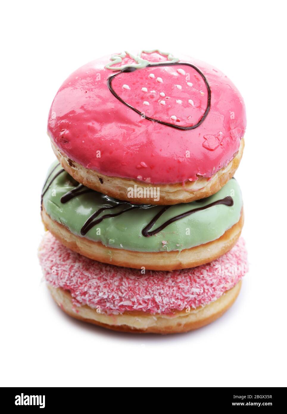 Delicious donuts with color glaze isolated on white Stock Photo - Alamy