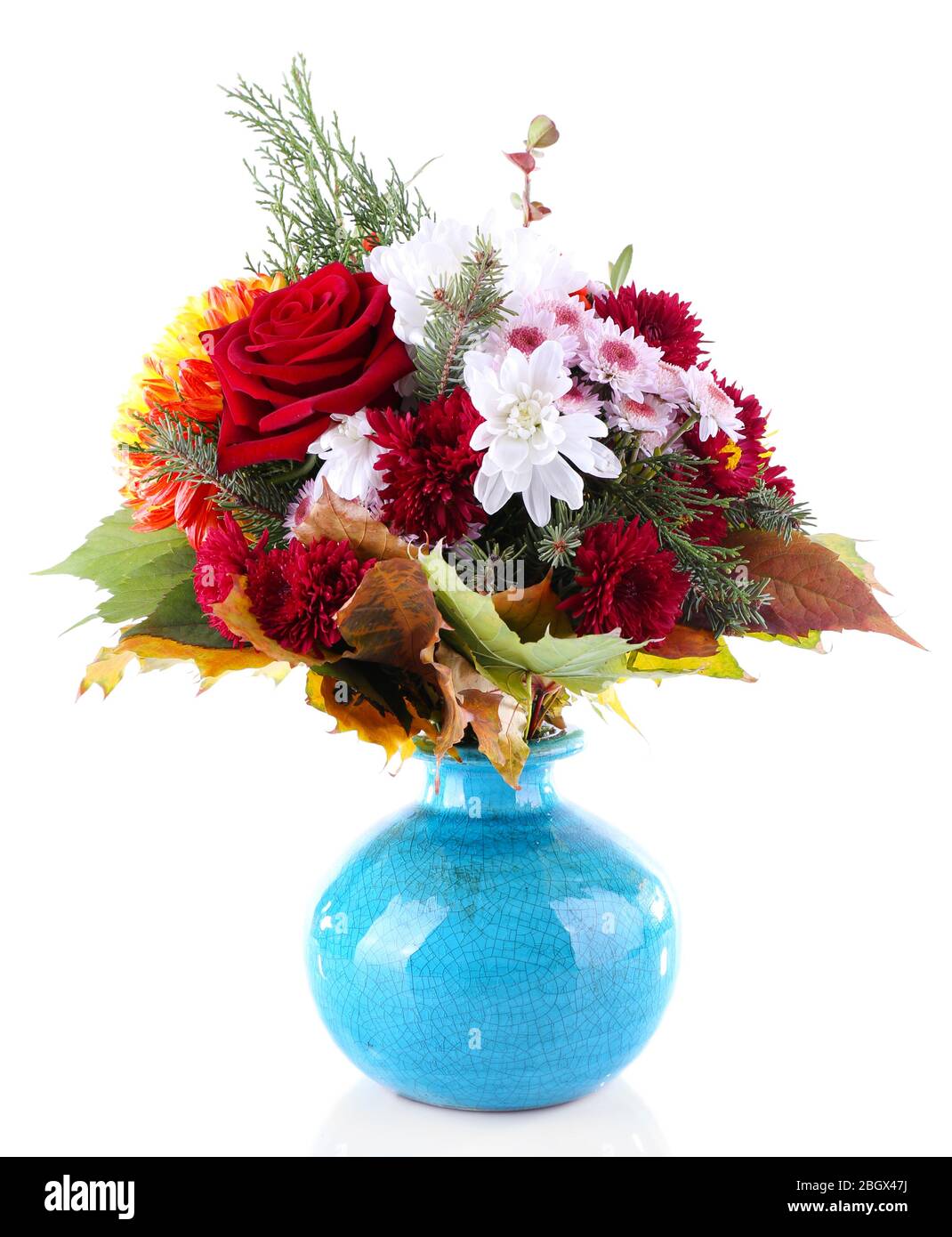 Flower bouquet in blue vase isolated on white Stock Photo - Alamy