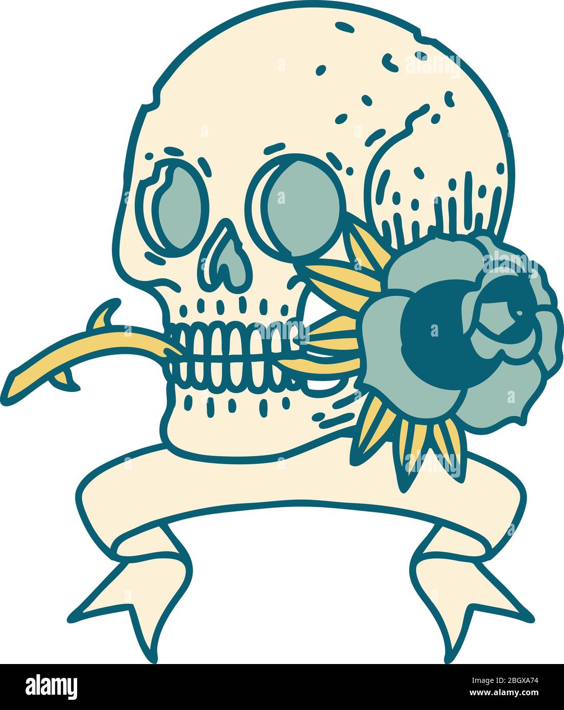 traditional tattoo with banner of a skull and rose Stock Vector Image ...