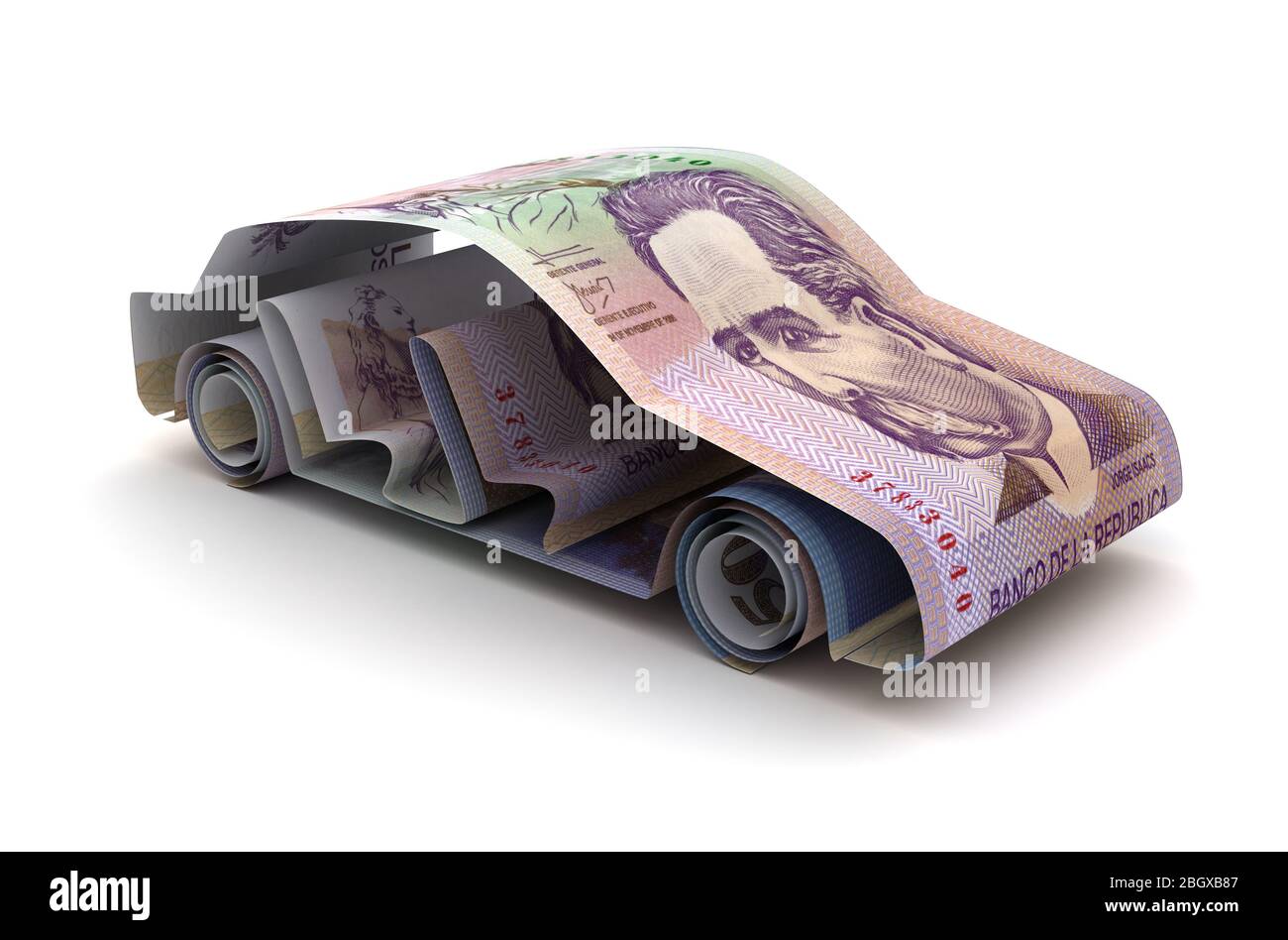 Car Finance With Colombian Pesos (Isolated on white background Stock