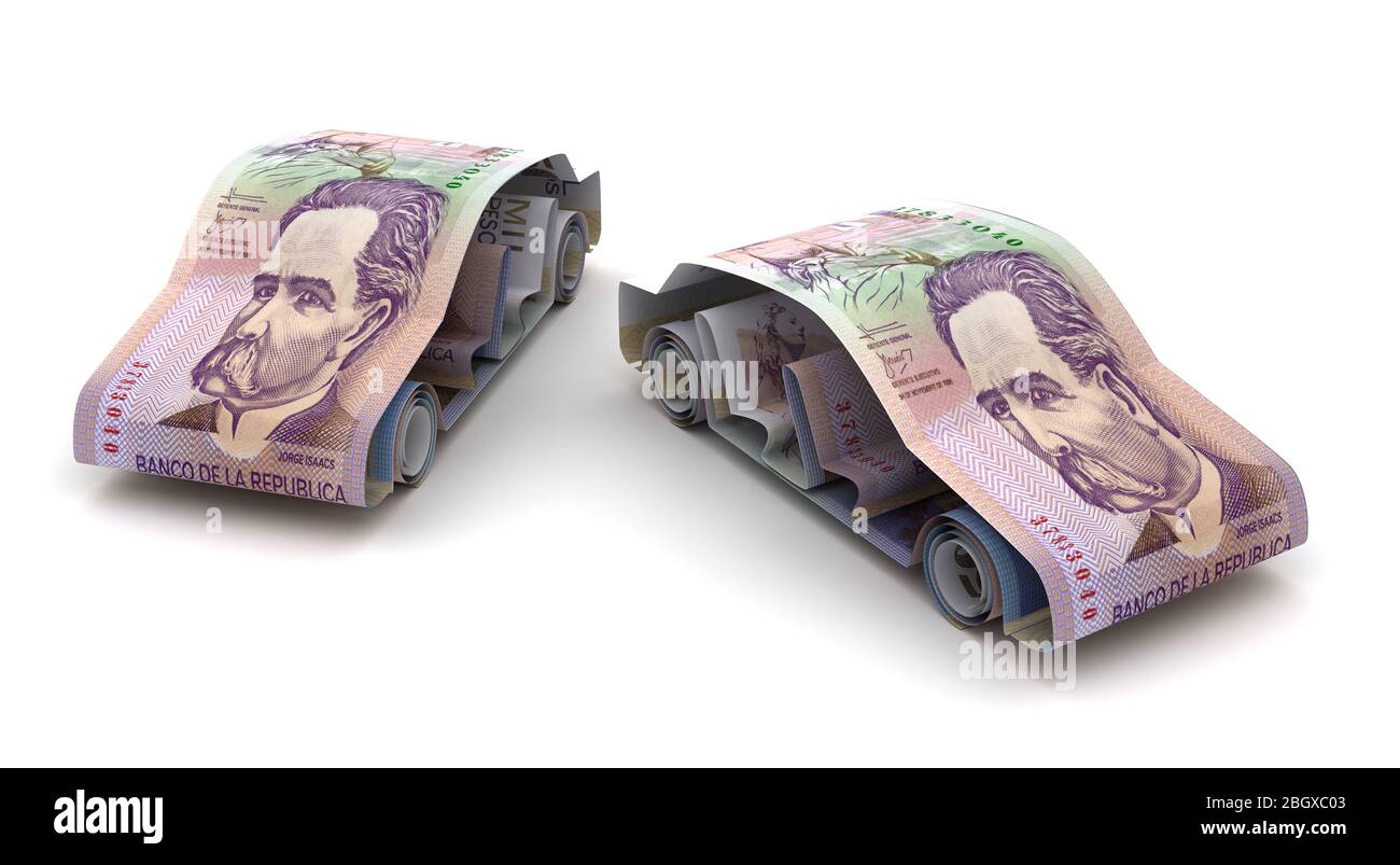 Car Finance With Colombian Pesos (Isolated on white background Stock