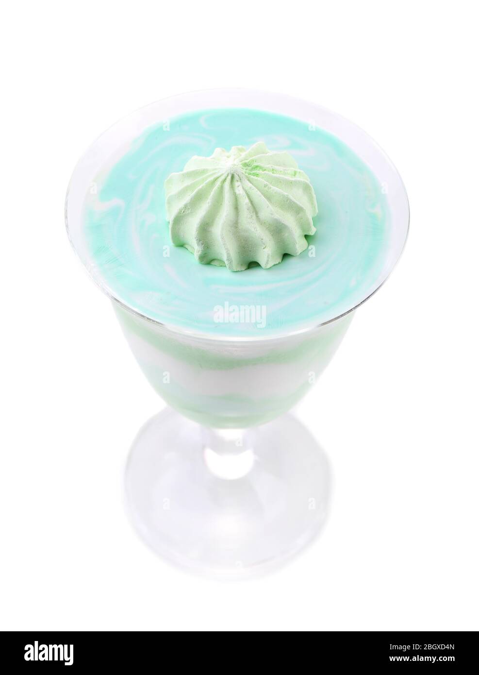 Mint milk dessert in glass bowl isolated on white Stock Photo