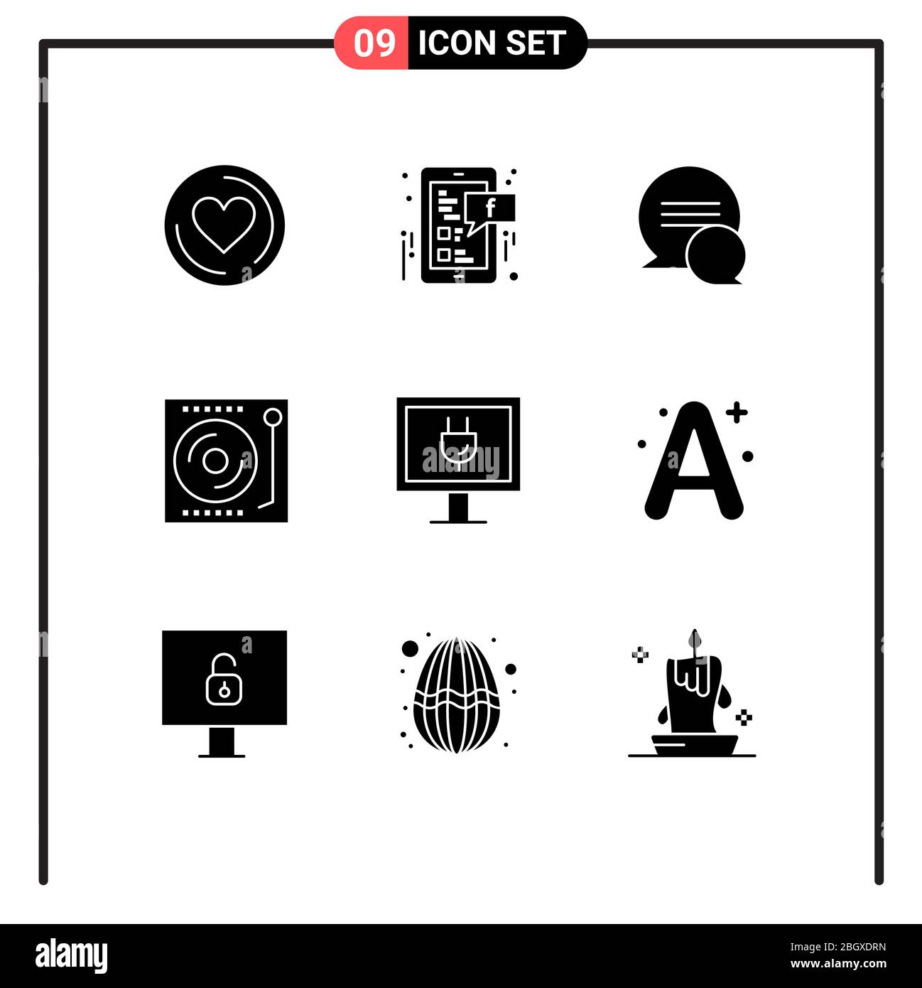 9 Creative Icons Modern Signs and Symbols of tv, entertainment, conversation, vinyl, music Editable Vector Design Elements Stock Vector