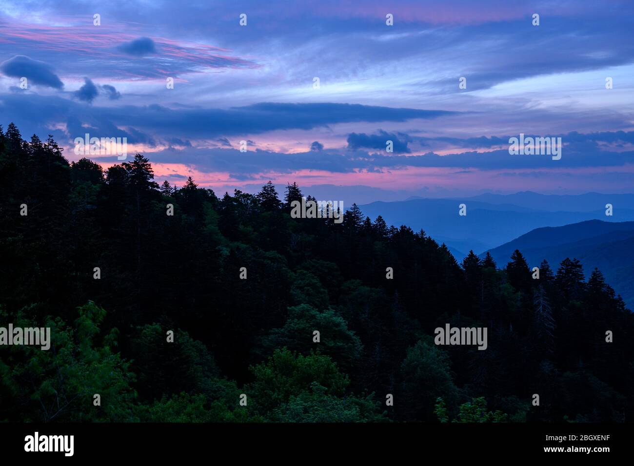 Cotton Candy Sunrise Over Blue Ridge Mountains Stock Photo