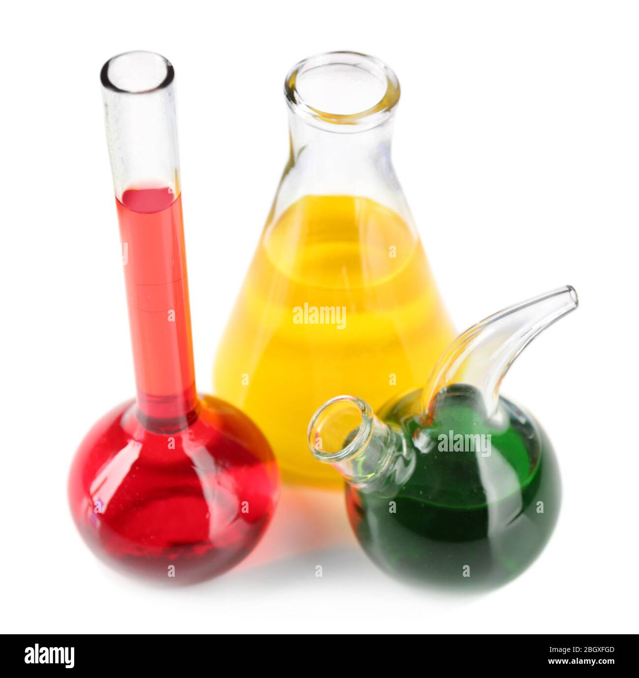 Different Laboratory Glassware With Colorful Liquid Isolated On White ...