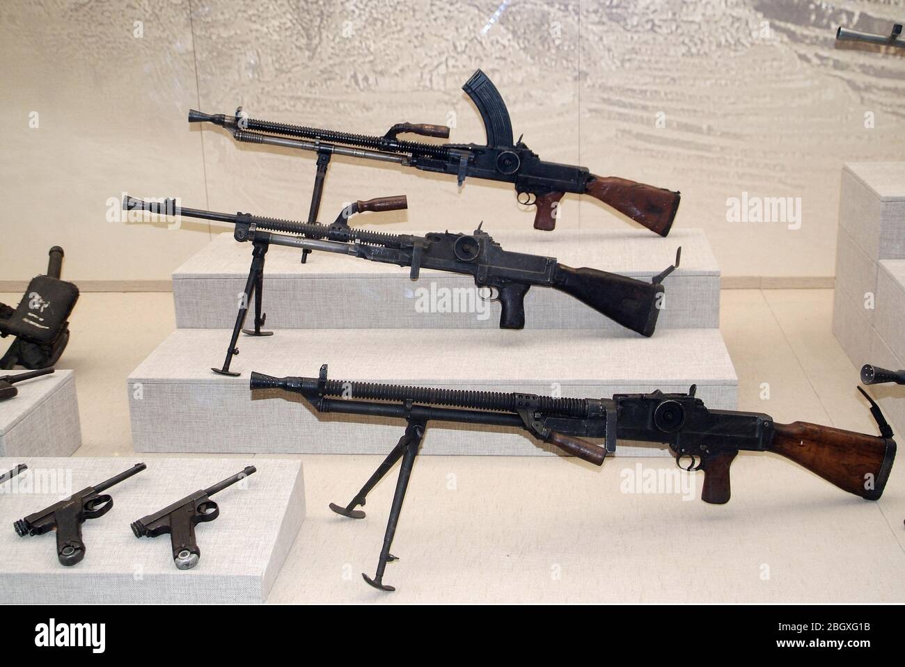 Japanese machine guns and pistols seized during the Anti-Japanese War The Eighth Route Army Taihang Memorial Hall Wuxiang County Shanxi Stock Photo