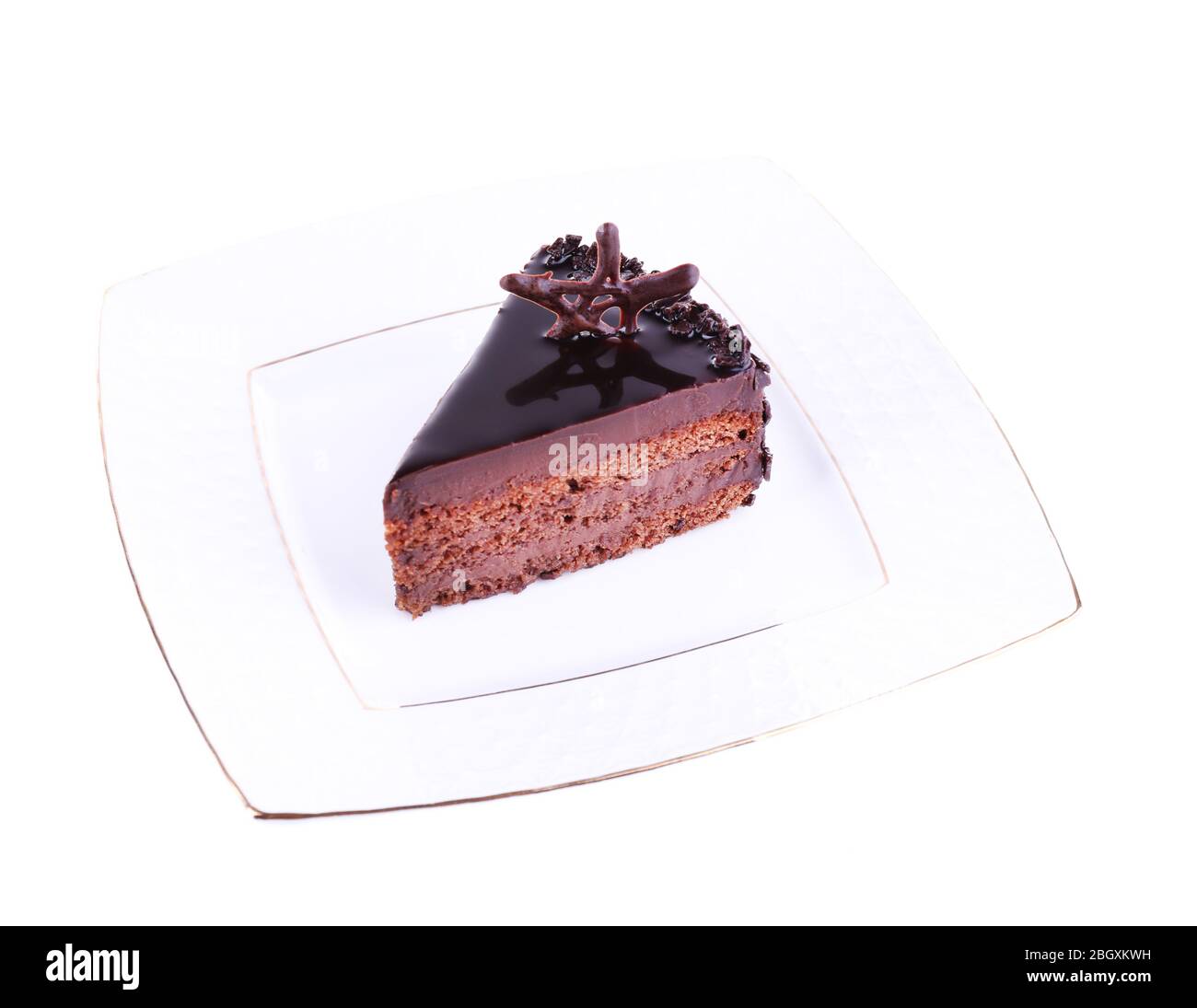 Delicious chocolate cake on plate isolated on white Stock Photo - Alamy