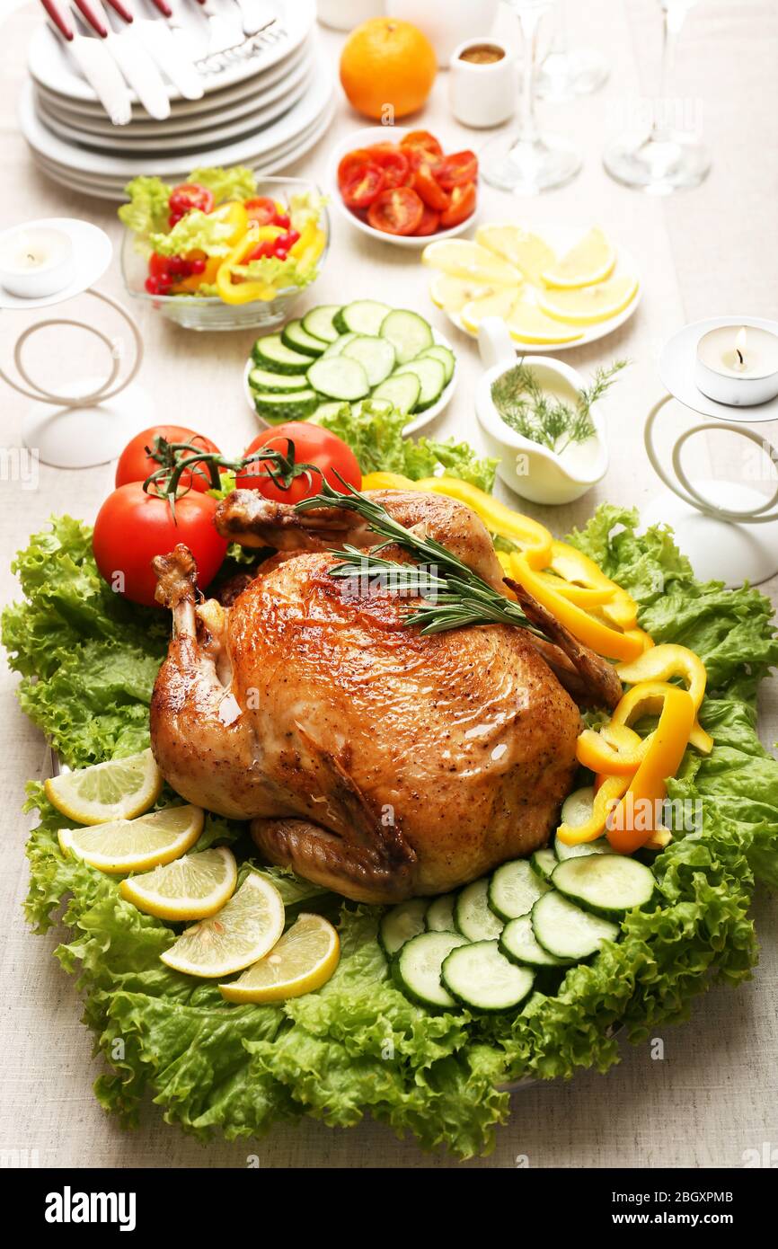 Baked chicken for festive dinner Stock Photo - Alamy