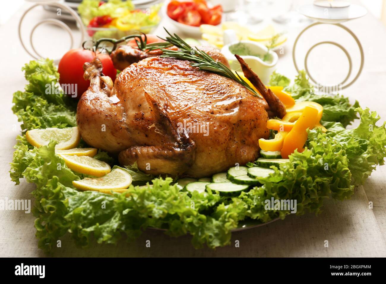 Baked chicken for festive dinner Stock Photo - Alamy