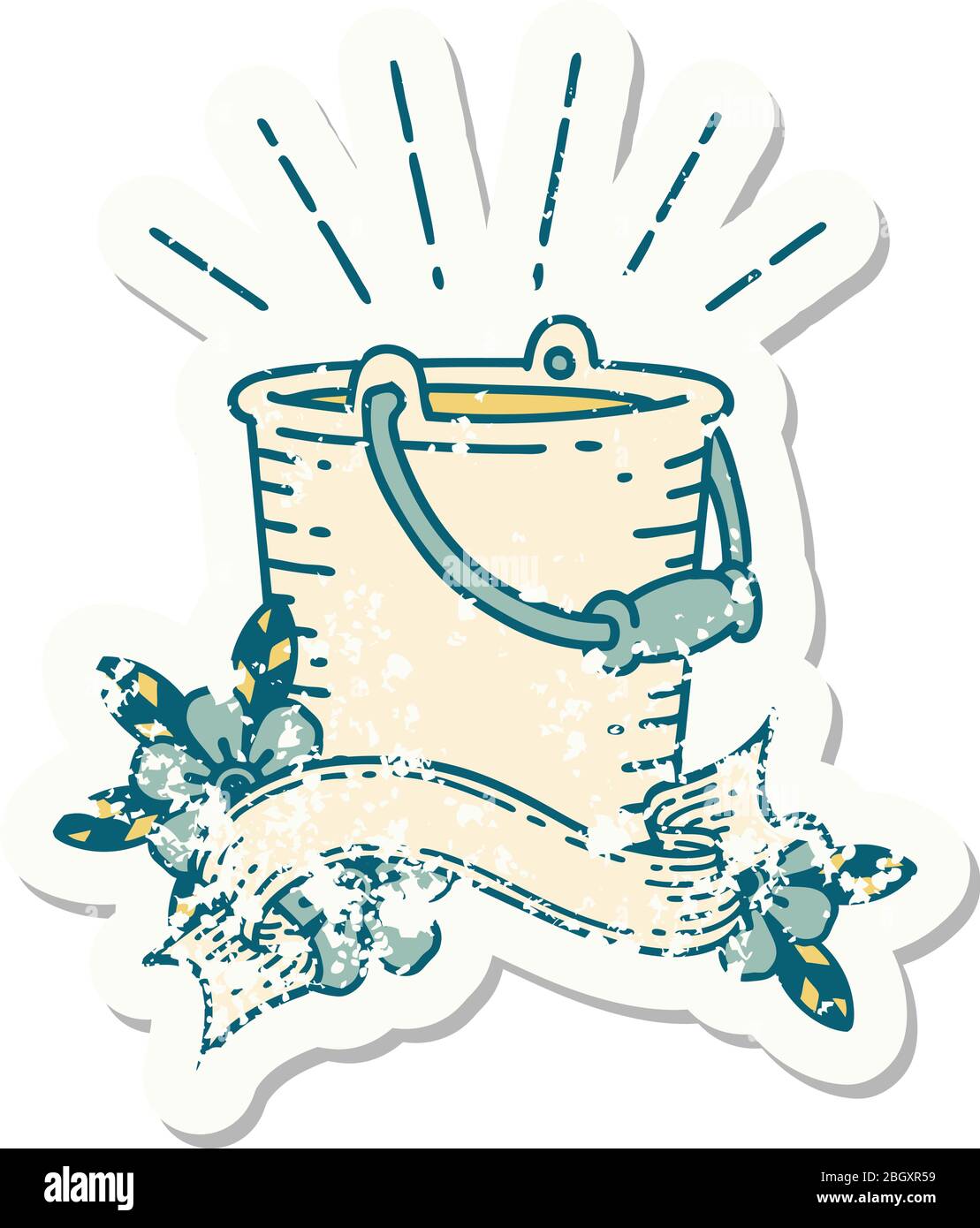 worn old sticker of a tattoo style bucket of water Stock Vector Image