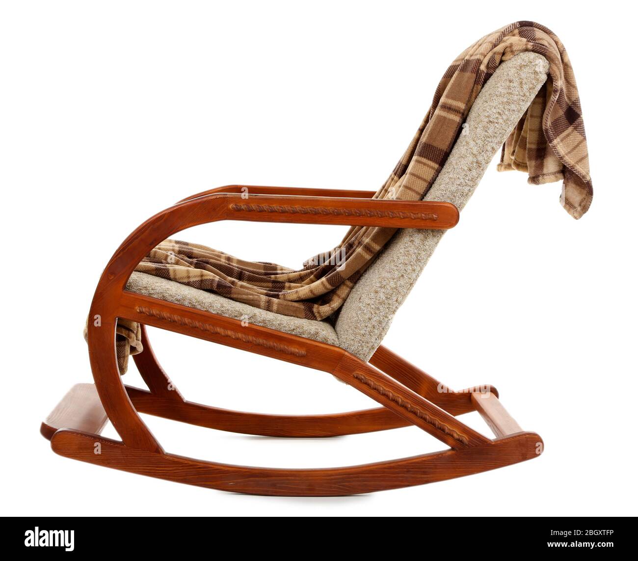 Modern rocking-chair with rug isolated on white Stock Photo - Alamy