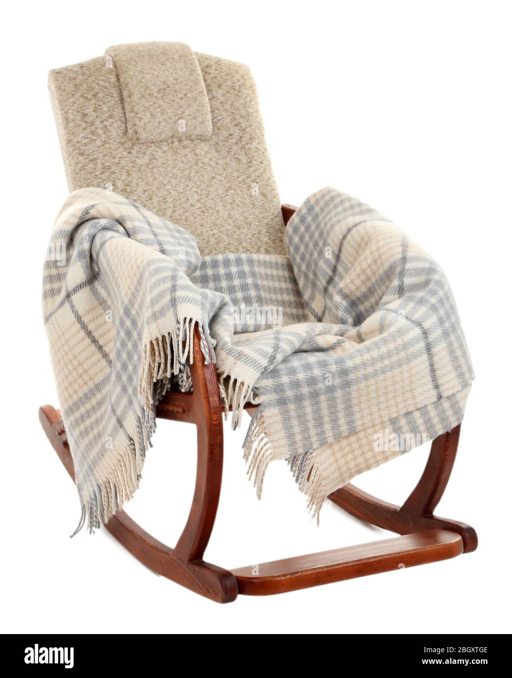 Modern rocking-chair with rug isolated on white Stock Photo - Alamy