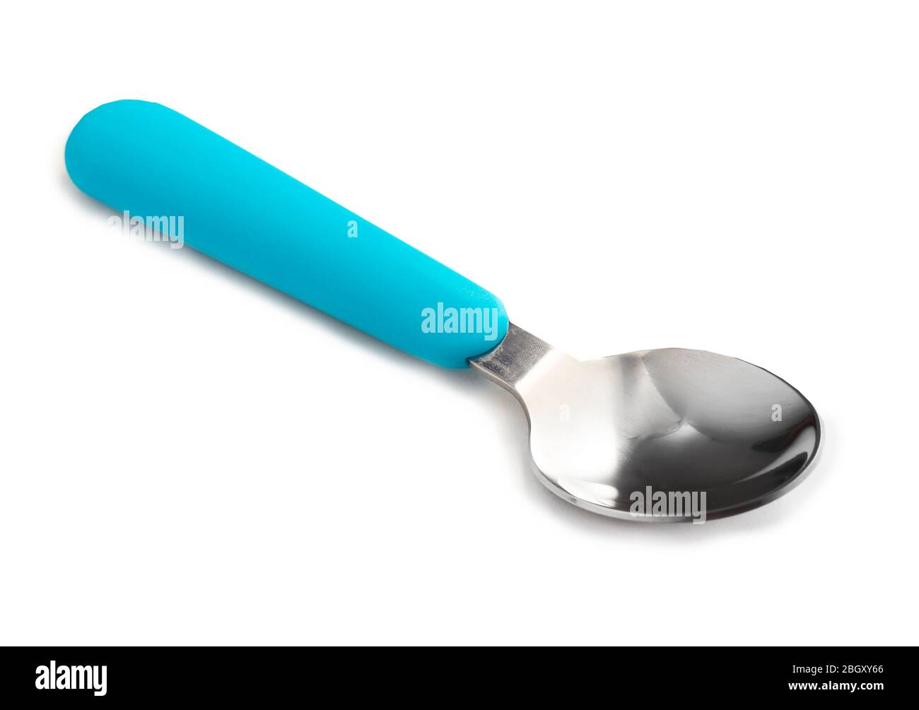 Blue baby spoon isolated on white Stock Photo Alamy
