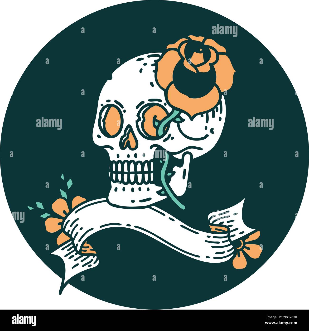 tattoo style icon with banner of a skull and rose Stock Vector Image ...