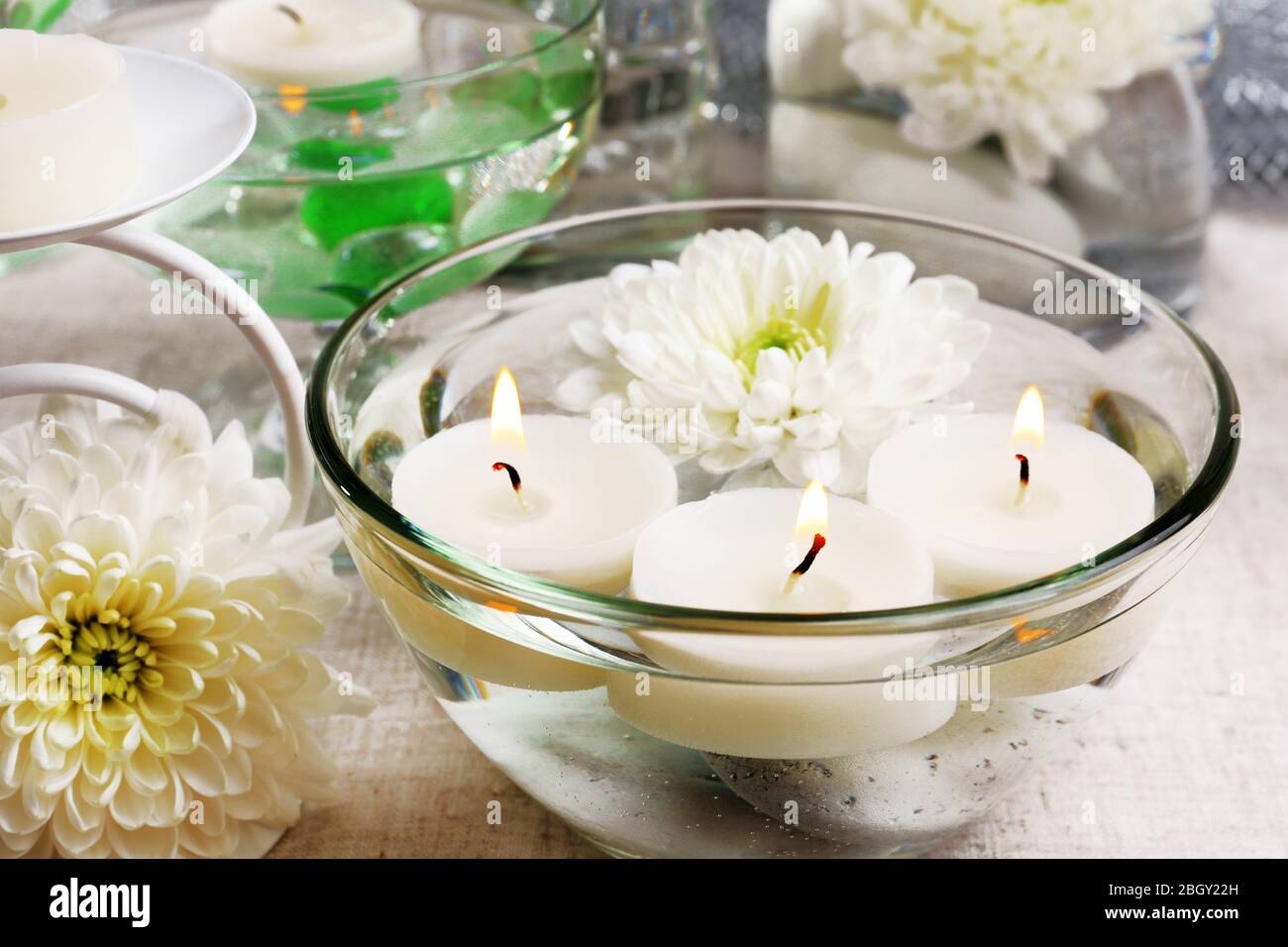 Floating candles in water Stock Photo Alamy