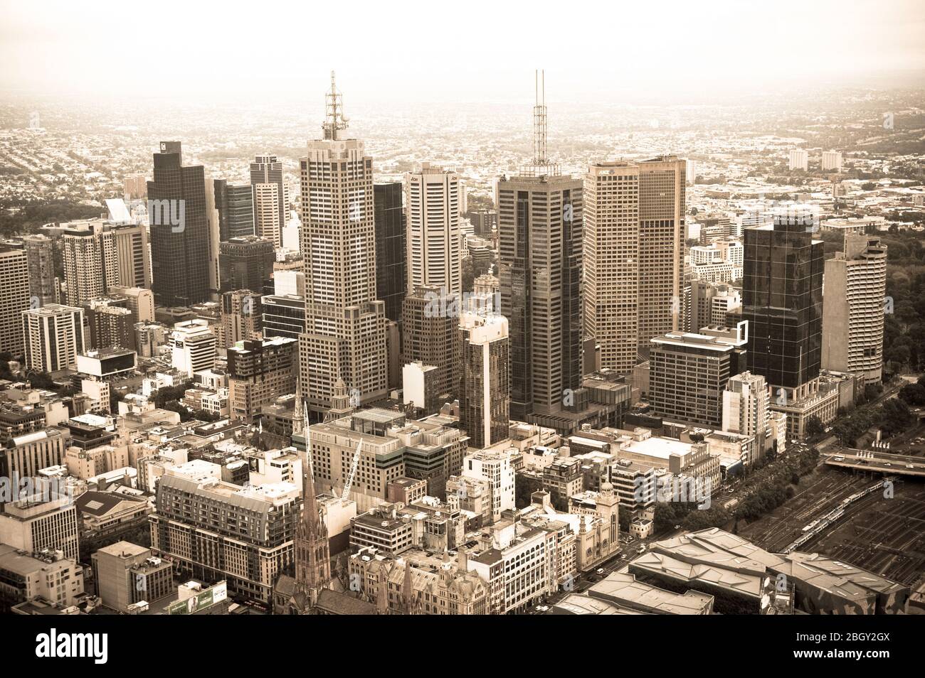 Aerial View Melbourne Victoria Australia Cbd Skyline Stock Photo