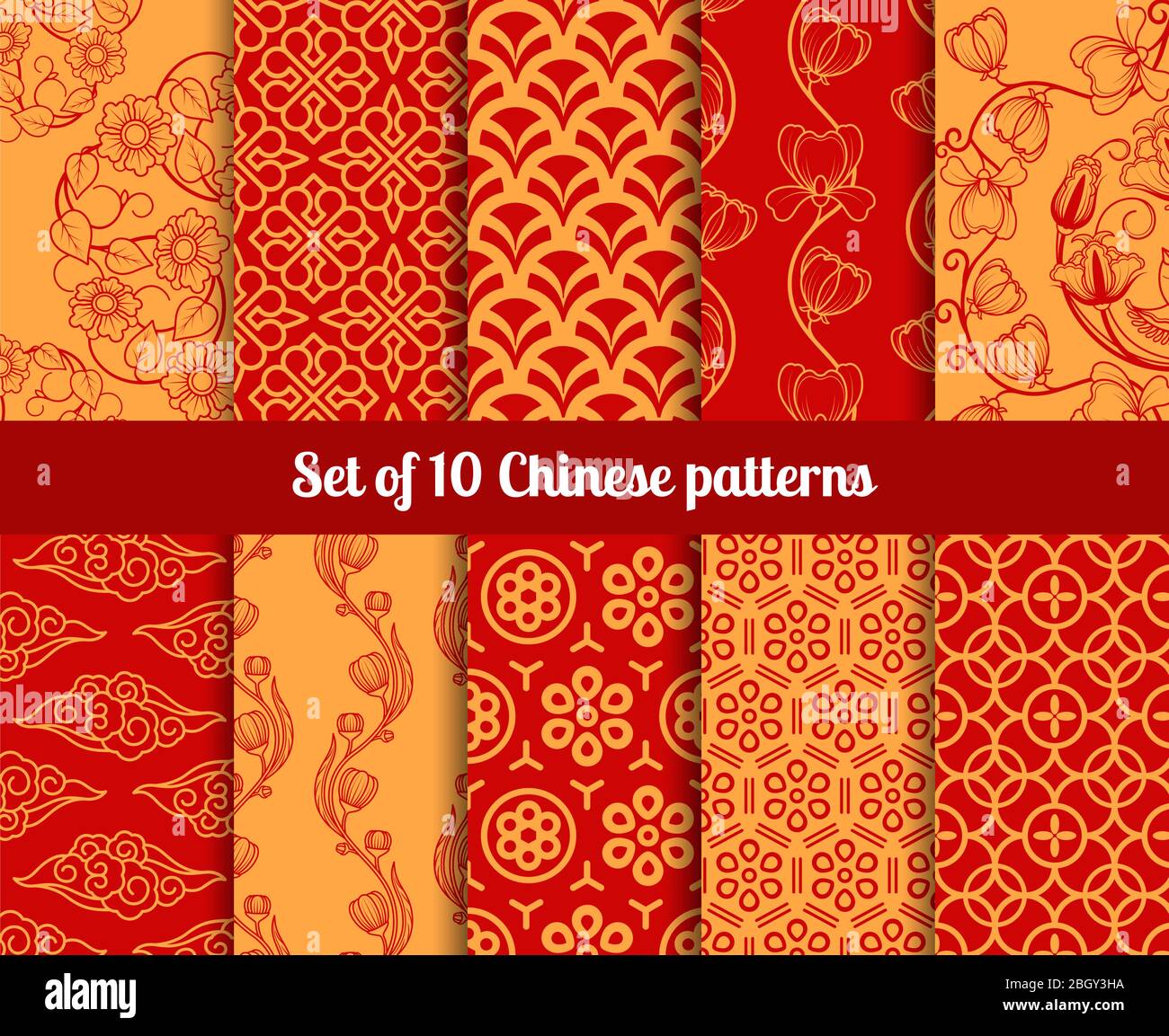 Chinese vector seamless patterns. Endless textures for wallpapers Stock Vector