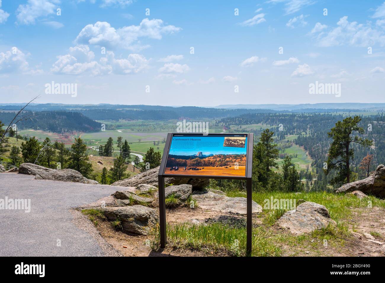 Devils Tower NM, Wyoming, May 31, 2019: The Cattleman Heaven signage post Stock Photo