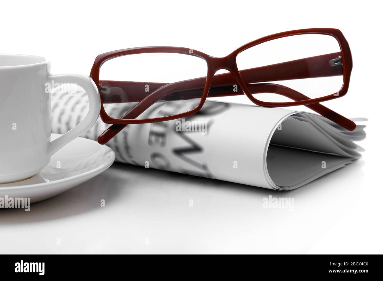 Glasses and newspapers, isolated on white Stock Photo