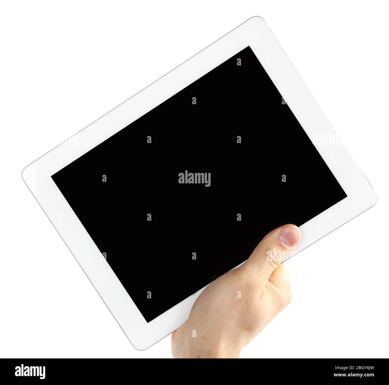 Hand holding tablet PC isolated on white Stock Photo - Alamy