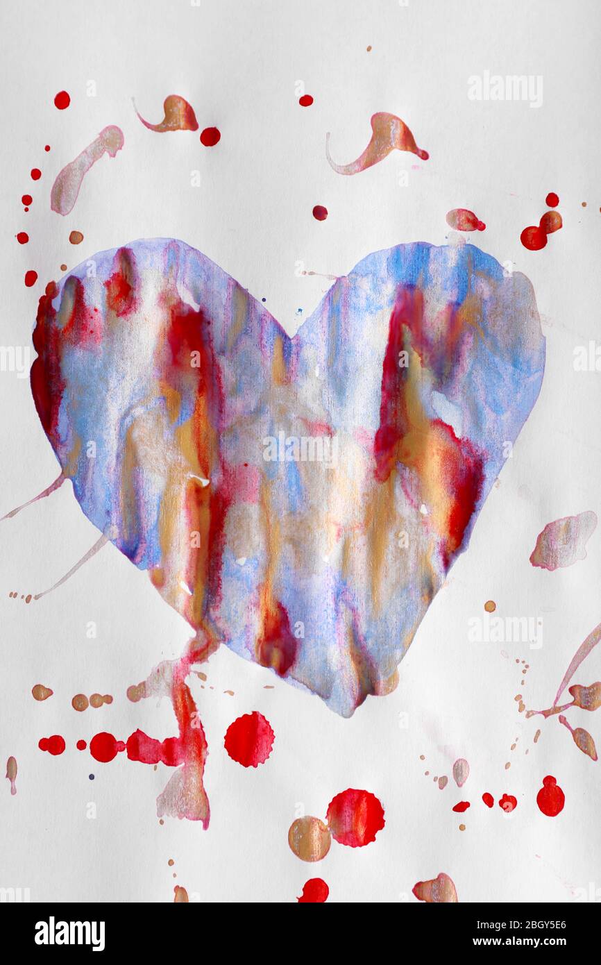 Painted heart over white paper background Stock Photo