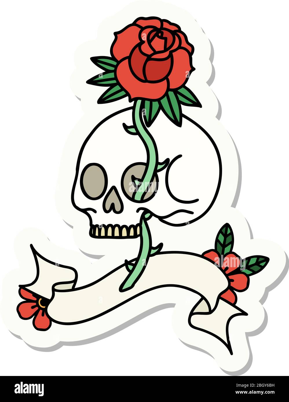 tattoo style sticker with banner of a skull and rose Stock Vector Image ...