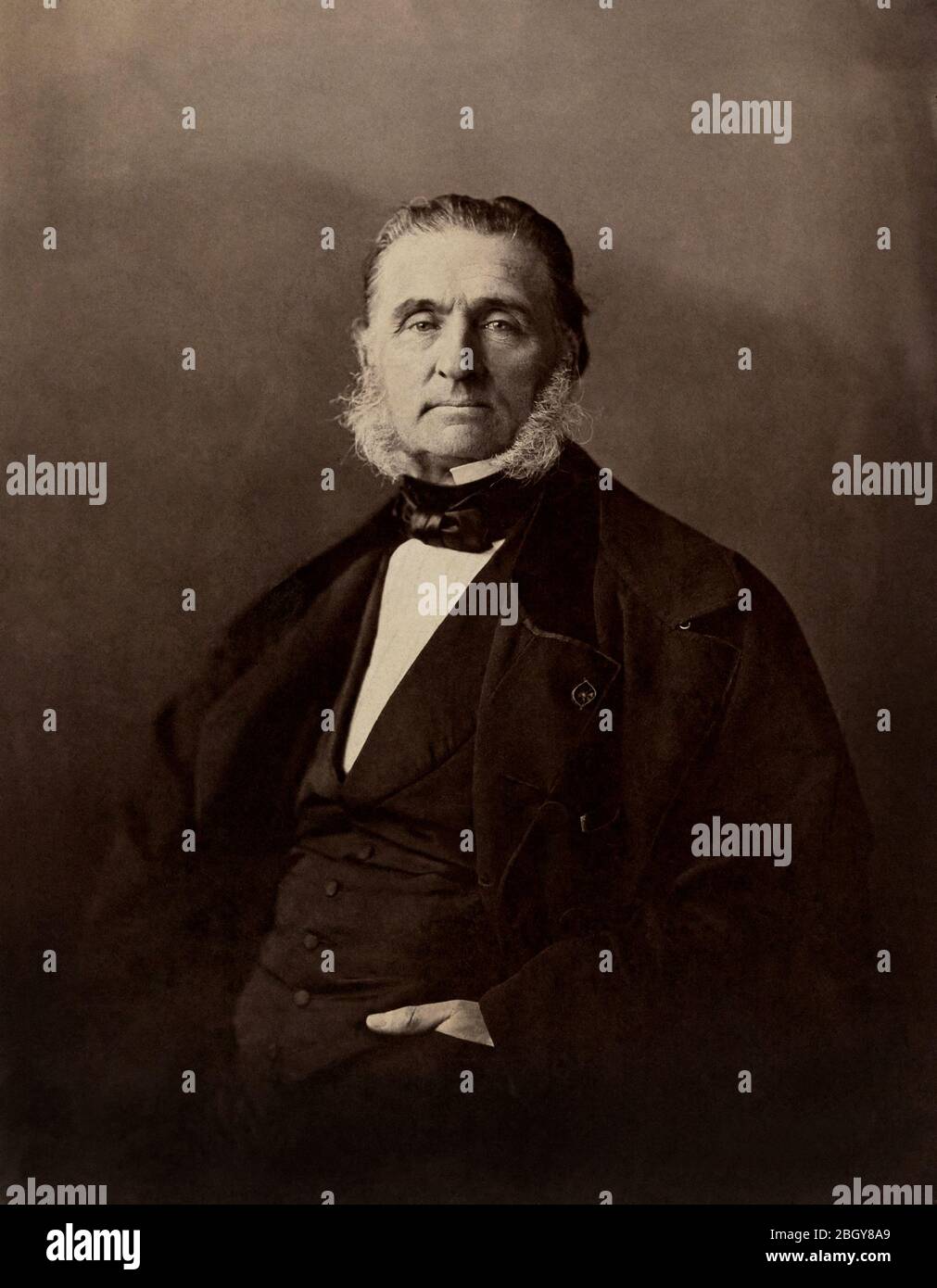 1865 ca , FRANCE : The french physician  and internist ARMAND TROUSSEAU ( 1801 - 1867 ). Photo by Félix Nadar ( 1820 - 1910 ). In April 2020 a study in Italy (including Dr. Giampaolo Palma ) on the causes for Coronavirus Covid19 , brought back Trousseau's studies  death from venous microthrombosis ( Pulmonary Thromboembolism TEP ) and not the pneumonia of the patients and therefore adjust the therapies with the use of curtisonics and low molecular weight heparin at high doses (Clexane 8,000 IU / day). COVID 19 Stock Photo