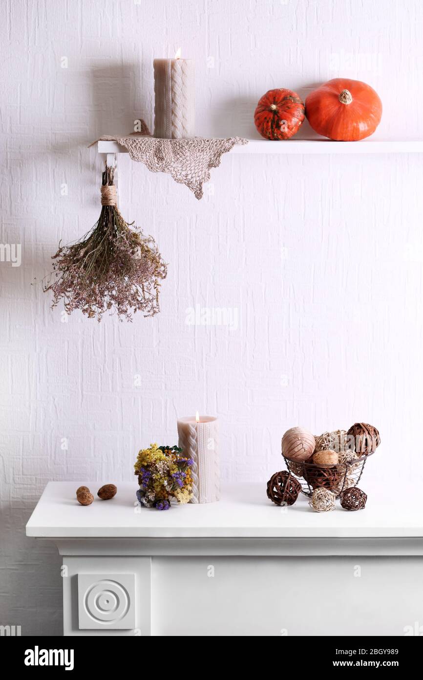 Composition of dried flowers on white wall background Stock Photo - Alamy