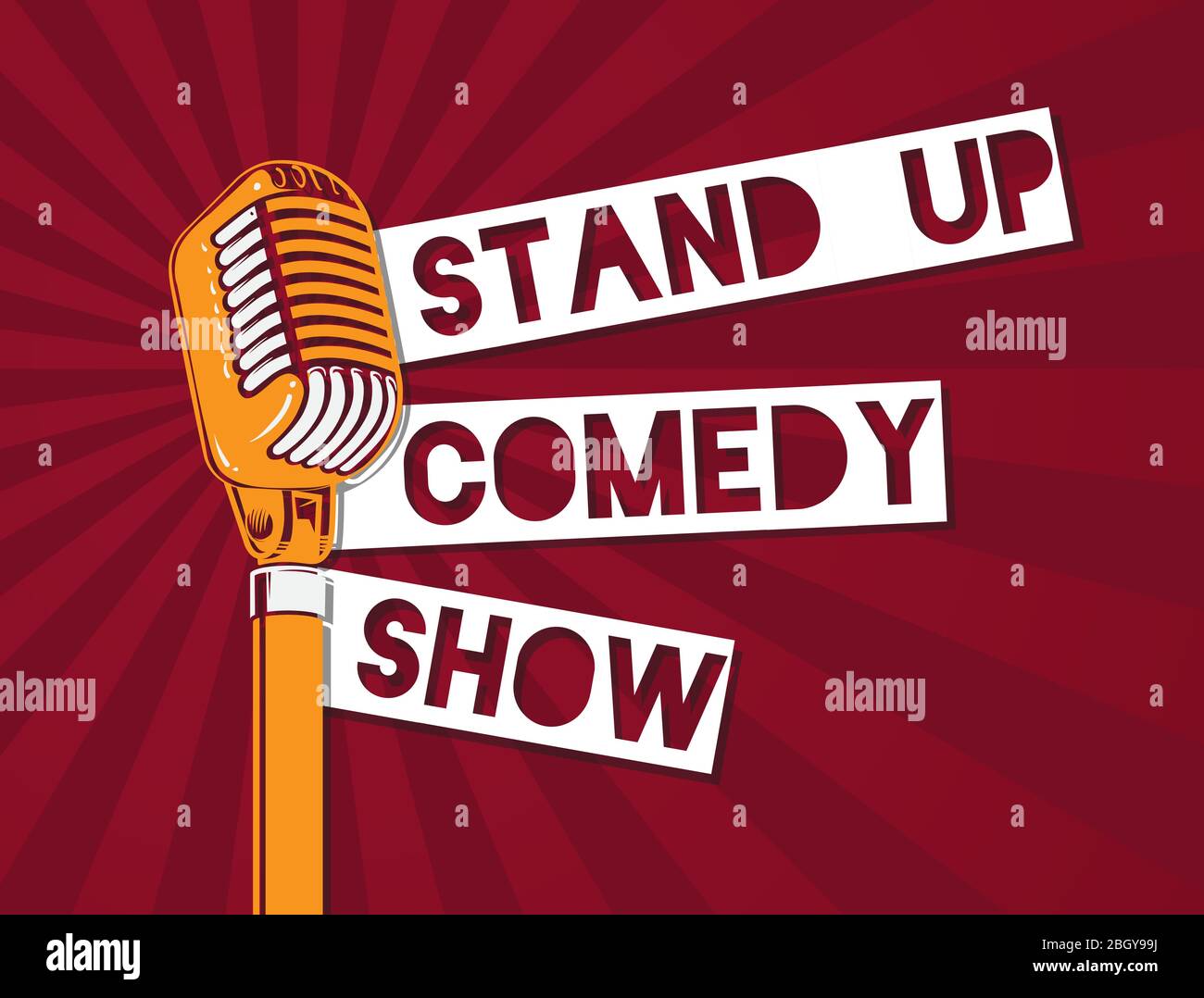 Vector stand up comedy microphone illustration on sunburst background. Stand  up banner with microphone Stock Vector Image & Art - Alamy