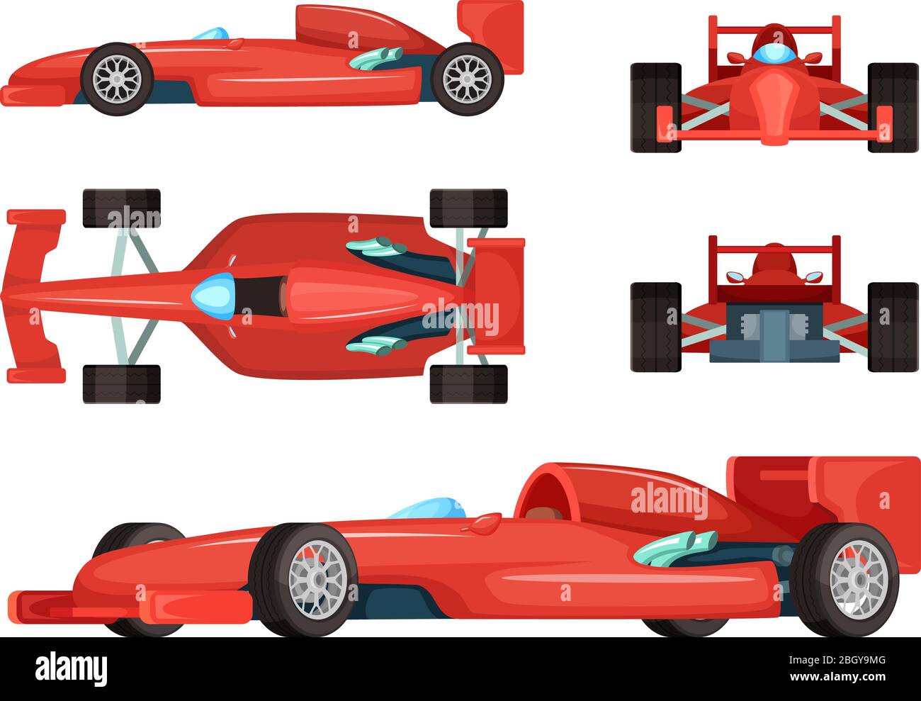 Different sides of sport cars. Vector illustration isolated. Car speed formula Stock Vector