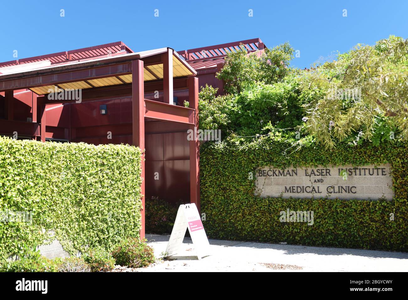 IRVINE, CALIFORNIA 22 APRIL 2020 Front entrance to The Beckman Laser