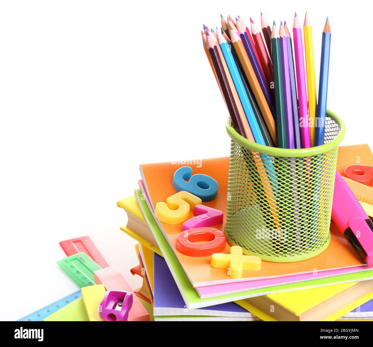 School supplies isolated on white Stock Photo - Alamy