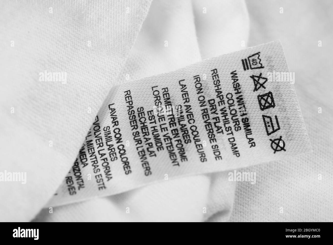 Label on clothing closeup Stock Photo Alamy