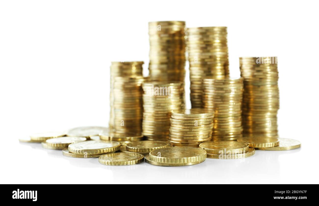 Pile of coins isolated on white Stock Photo - Alamy