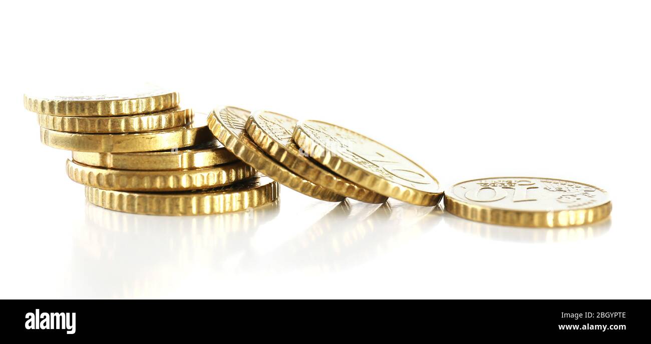 Pile of coins isolated on white Stock Photo - Alamy