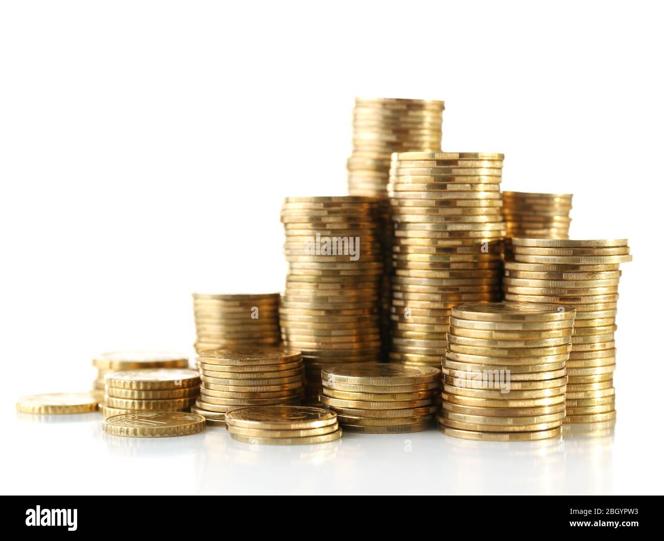 Pile of coins isolated on white Stock Photo - Alamy