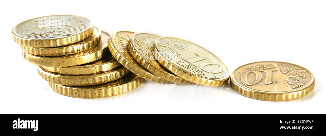 Pile of coins isolated on white Stock Photo - Alamy