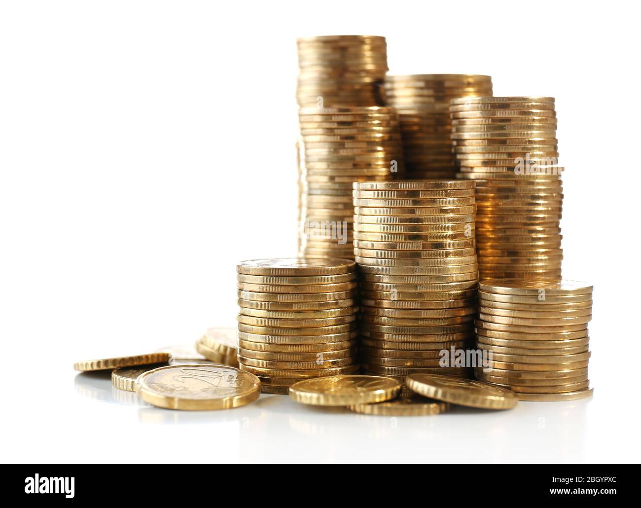 Pile of coins isolated on white Stock Photo - Alamy