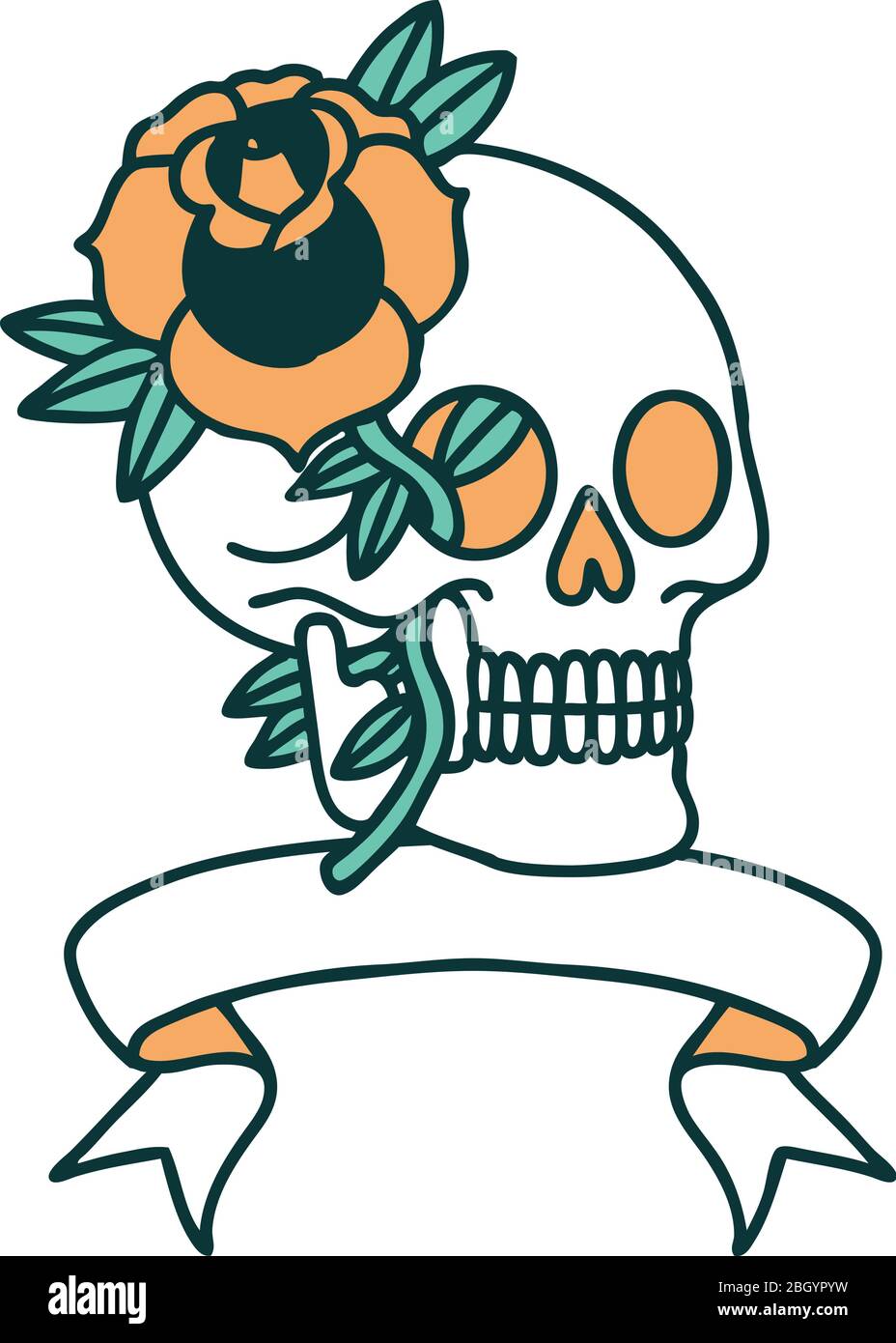 traditional tattoo with banner of a skull and rose Stock Vector Image ...