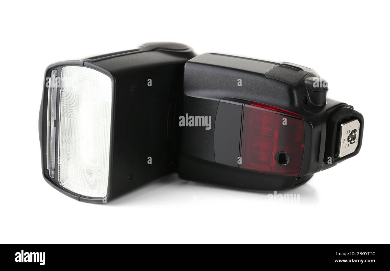 Camera flash isolated on white Stock Photo - Alamy
