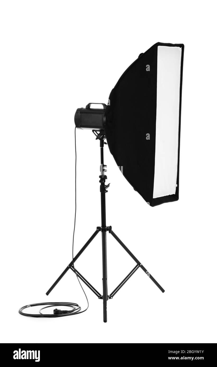 Camera flash with soft box isolated on white Stock Photo Alamy