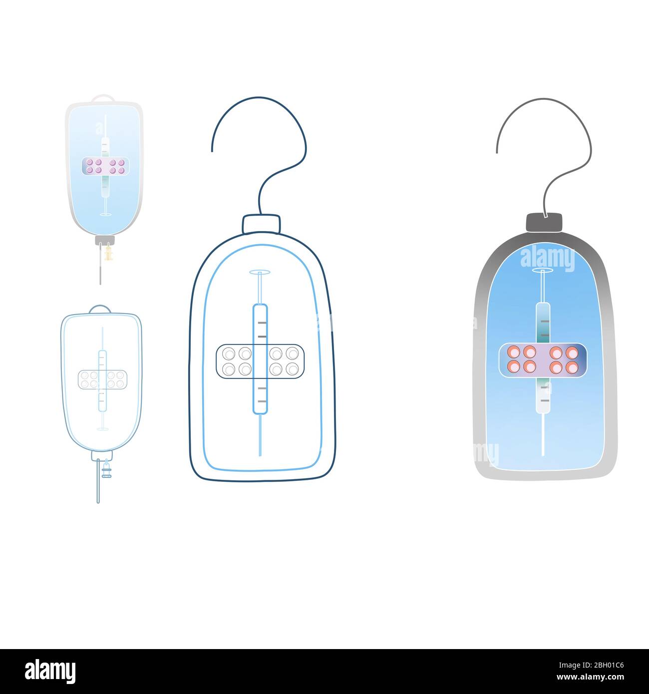 Intravenous (IV) medication bag isolated on the white., illustration Stock Photo