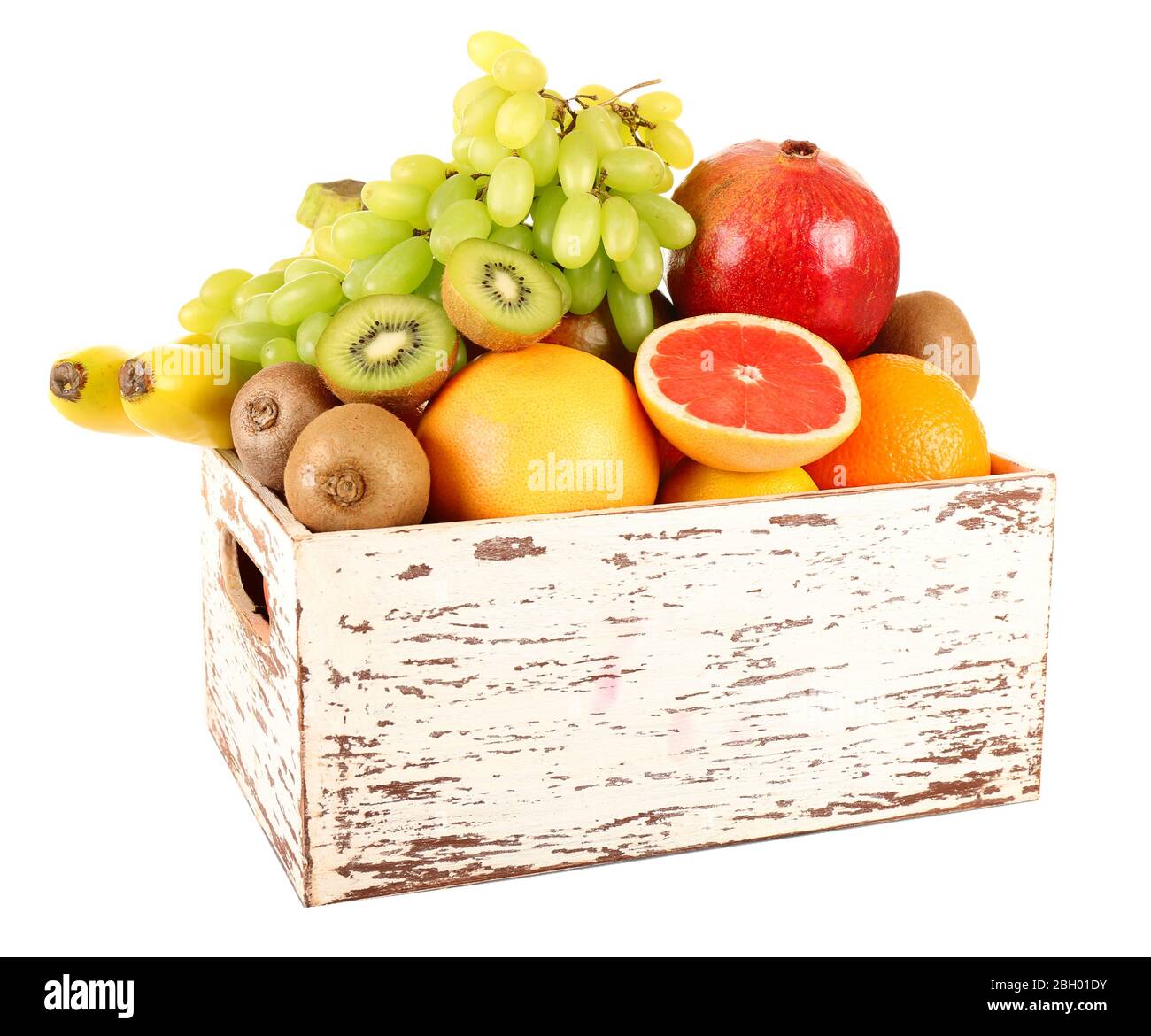 Assortment of fruits in box isolated on white Stock Photo - Alamy