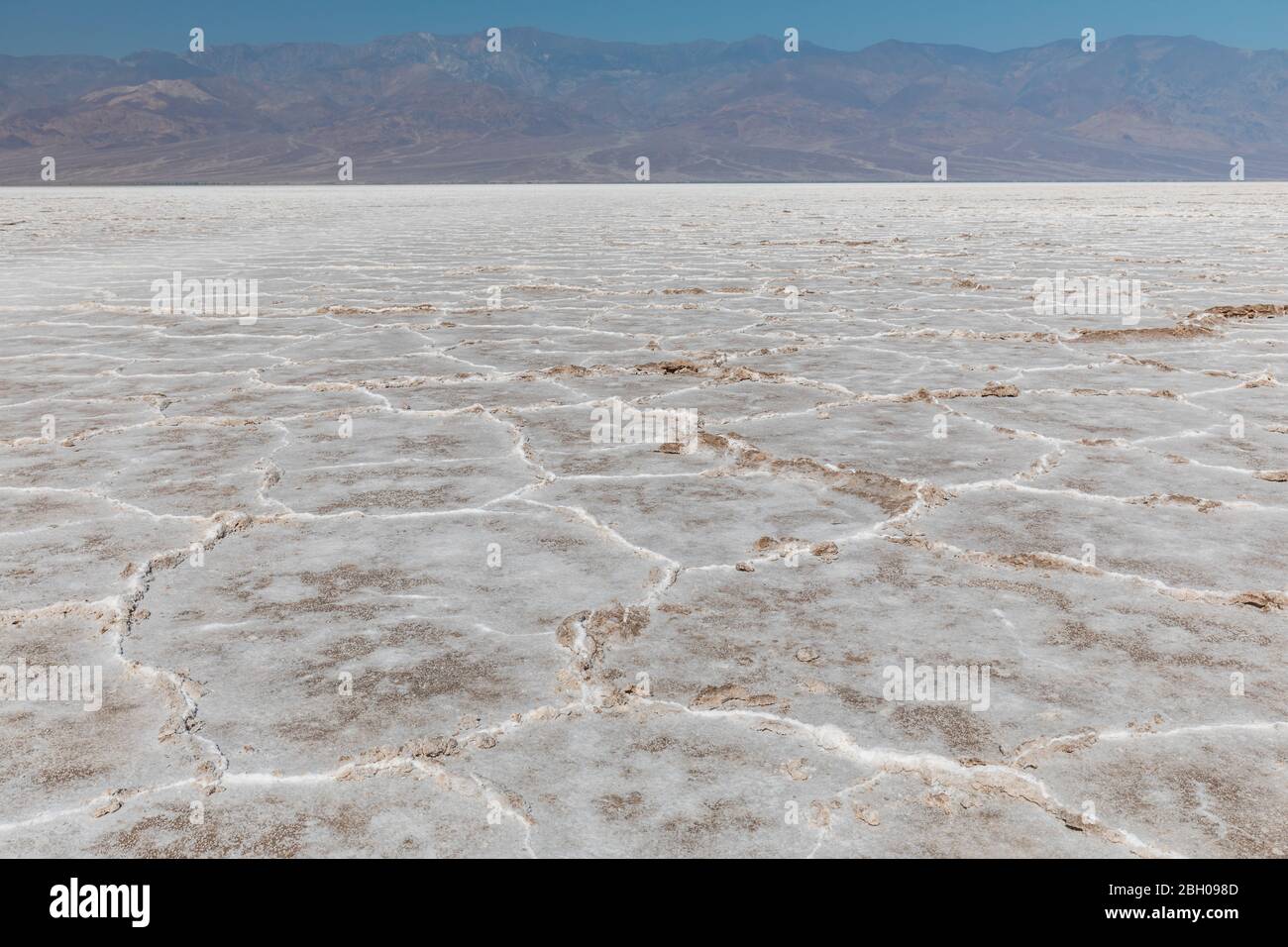 Low angle shot of the salt lake in Badwater Basin Stock Photo